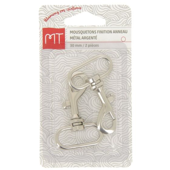 Mousqueton finition anneau en métal 30 mm 2 pcs argent