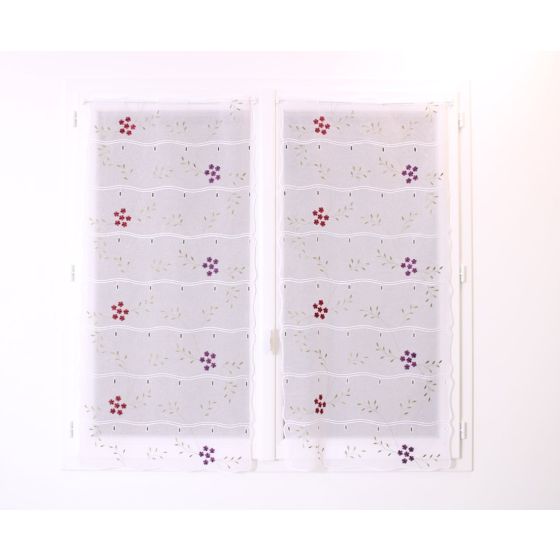 Voilage modulable petites fleurs rouge violet 90 cm