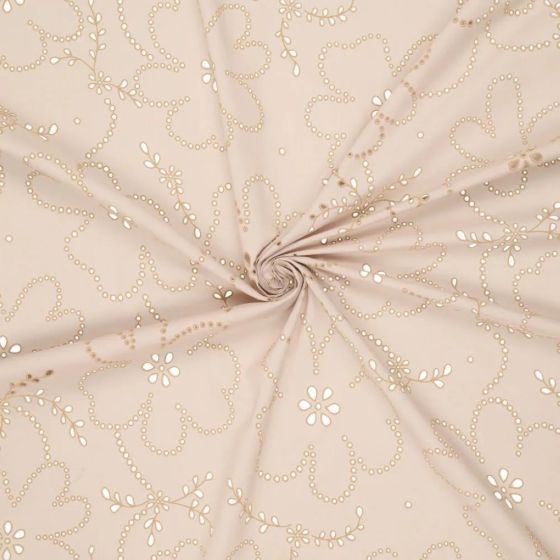 Tissu voile coton broderie anglaise fleurs XL écru naturel