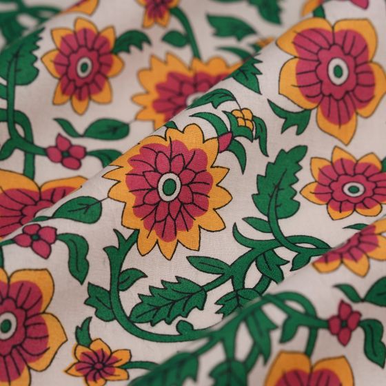 Tissu voile coton indienne pensée orange écru