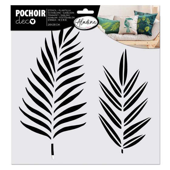 Pochoir textile feuilles tropicales 28x28