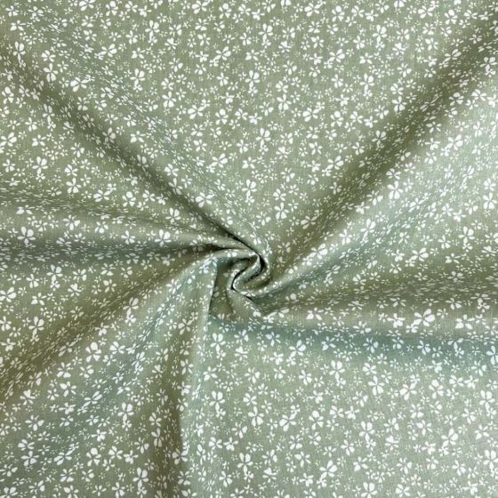 Tissu cretonne coton tilleul motif fleurs laurier blanches