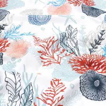 Tissu cretonne imprimé monde marin terracotta 