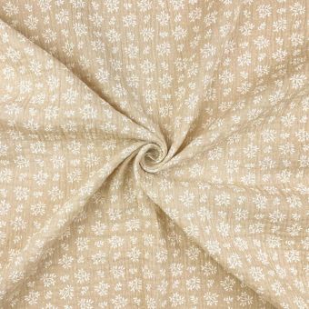 Tissu double gaze fougère lin / blanc mat