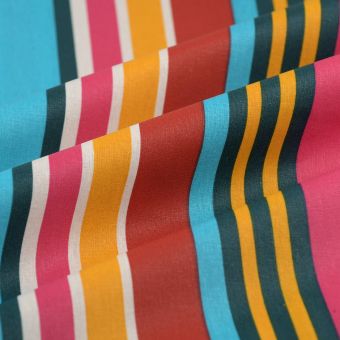 Tissu cretonne imprimé enduite rayure multicolore 