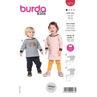 Patron Burda 9273 - t-shirt et robe avec encolure ronde et poignets