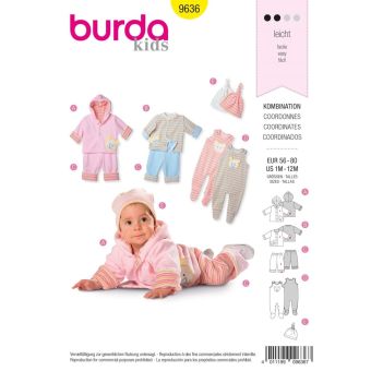 Patron Burda 9636 Kids Chandail, pantalon, grenouillère de 1 à 12 mois