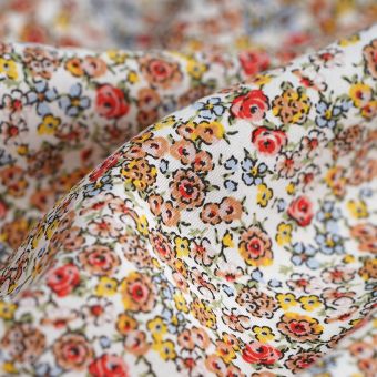 Tissu popeline viscose fleurs Julia blanc