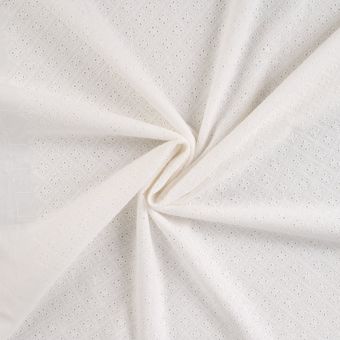 Tissu broderie anglaise coton losange trèfle écru