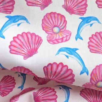 Satin de coton/Dolphins and Shells