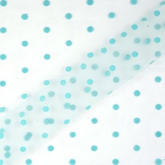 Tissu tulle bleu pois velours