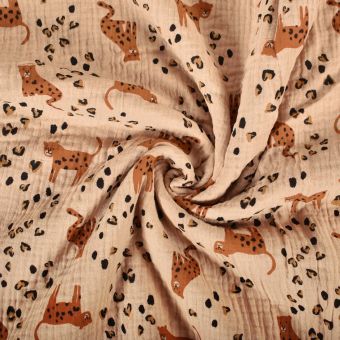 Tissu double gaze léopards et tacheté beige