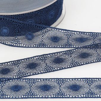 Ruban entre-deux tulle brodé bleu marine 30 mm
