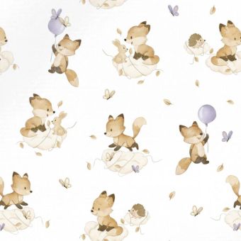 Tissu Impermeable Renard Hérisson Ballon Blanc, coupon 1m x laize (155cm)