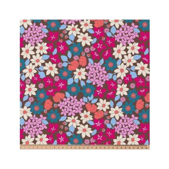 Tissu coton fleuri marguerites vendu par 50 cm