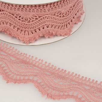 Ruban guipure vague 60mm rose pâle