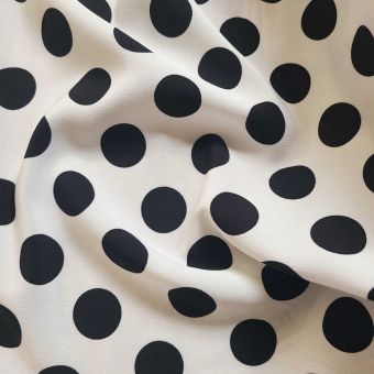 Tissu polyester à gros pois noir blanc