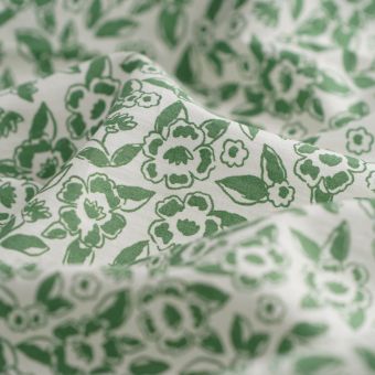 Tissu popeline de  coton Abutilon vert écru