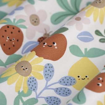 Tissu sergé Happy garden blanc