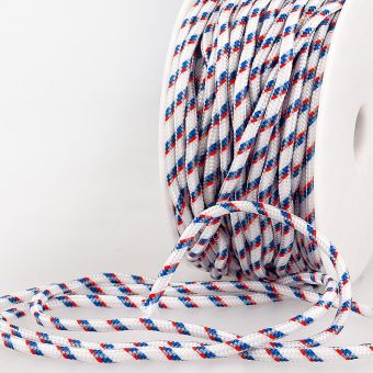 Cordon lacet rond 3mm rayé bleu blanc rouge au mètre
