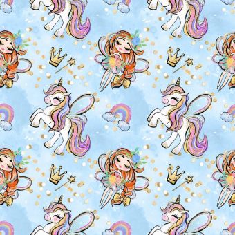 Tissu Softshell Licorne Fille Paillettes, coupon 1m x laize (145cm)