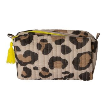 Trousse matelassée léopard beige - 10x22x10cm