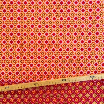 Tissu Wax pailleté rouge orangé imprimé Celte - 50x120cm