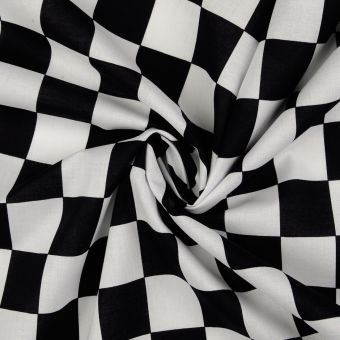 Tissu coton carreaux blanc noir