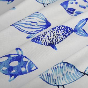 Tissu bachette poisson méditerranée bleu