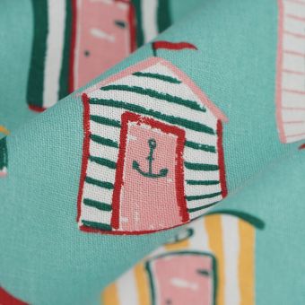 Tissu bachette maison plage vert