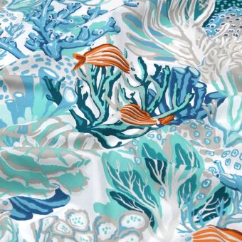 Tissu cretonne imprimé abysse bleu 