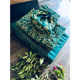Emballage Réutilisable Furoshiki Pack Famille 3-en-1 Coton : Beauté Vert Sapin