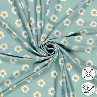 Tissu maillot de bain anti uv recyclé marguerite écru vert