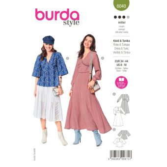Patron BURDA 6040 - Robe / blouse encolure V manches froncées 36-46
