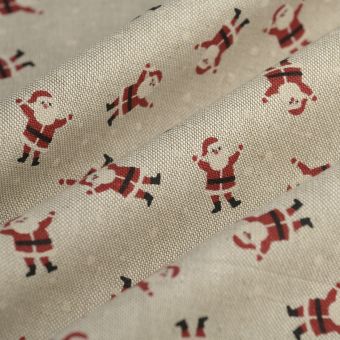 Tissu bachette de Noël linen look mini Santa rouge