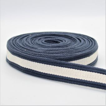 Sangle polycoton bleu ecru 30mm