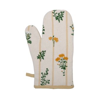 Gant et manique fleurs rayures écru