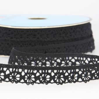 Ruban dentelle polyester géométrique noir 15mm