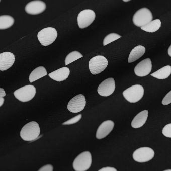 Tissu popeline viscose gros pois blanc noir