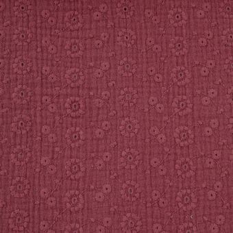 Tissu Double gaze broderie anglaise rose