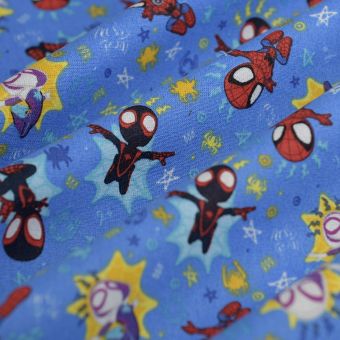 Tissu cretonne licence Spidey and friends bleu