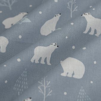 Tissu cretonne ours polaire bleu