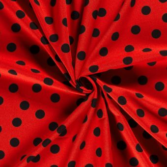 Tissu burlington gros pois noirs sur fond rouge