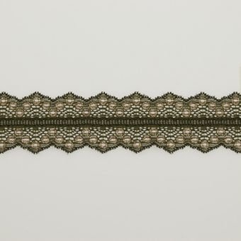 Dentelle stretch double feston 4cm ronds métallisés dorés kaki