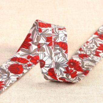 Biais fleuris rouge 27mm