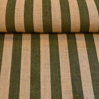 Tissu jute rayure vert kaki
