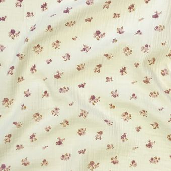 Tissu double gaze fleurette Hope écru / rose