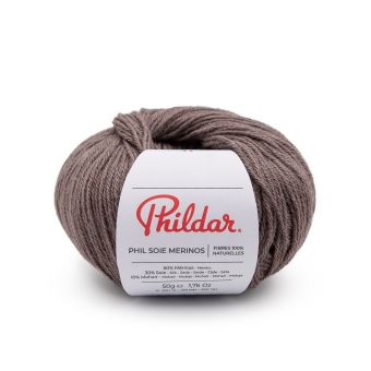 Pelote de fil à tricoter Phil soie mérinos marron glacé phildar