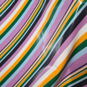 Tissu enduit brillant mulitco imprimé rayures diagonales - AU MAISON
