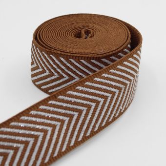 Ruban sangle marron fleche lurex argent 38mm